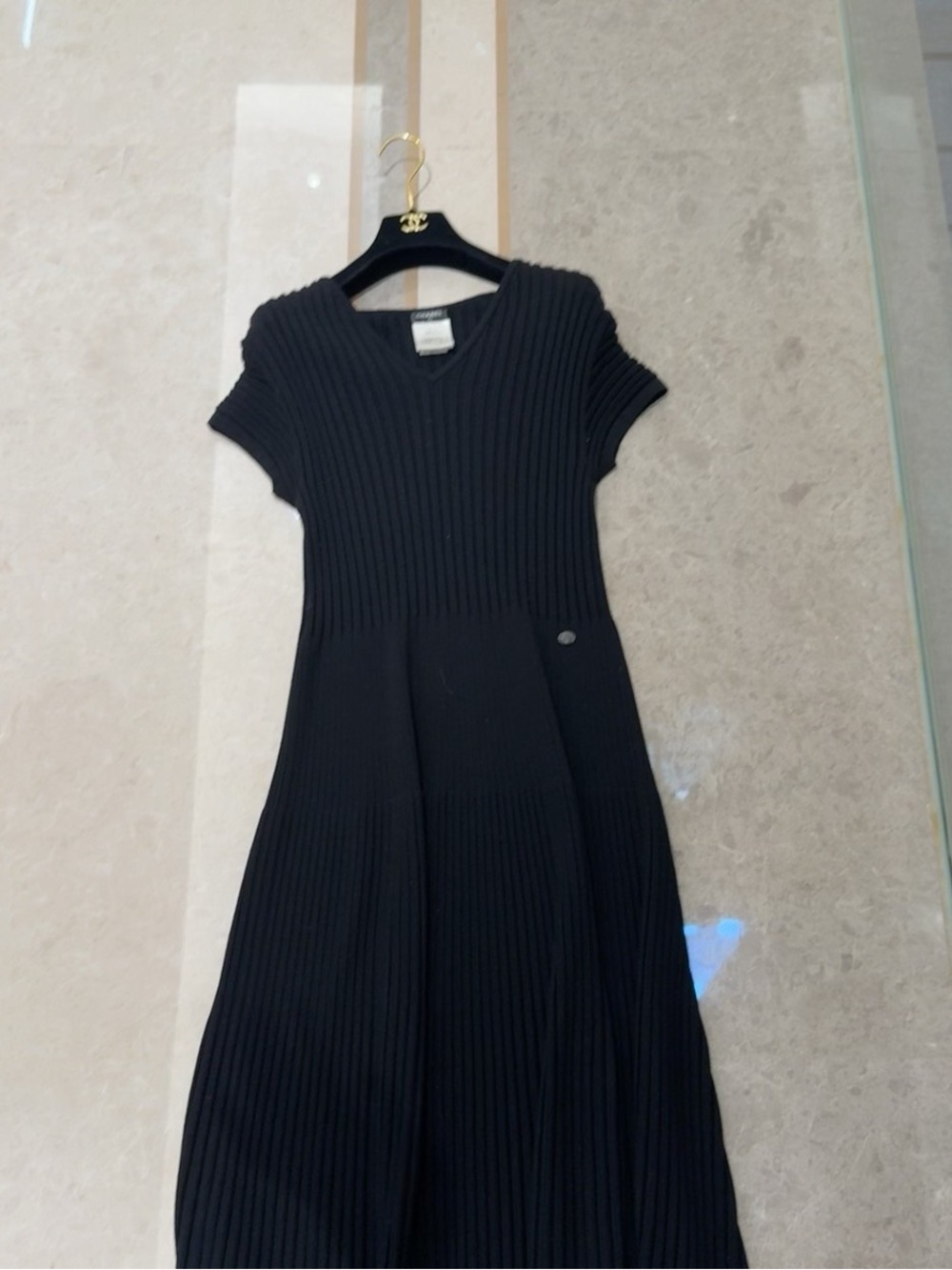 CHANEL Black Ribbed Knit Maxi Dress